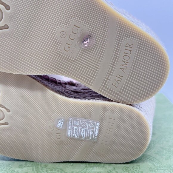 GUCCI INTERLOCKING G Platform Wedge ESPADRILLE Pink RIBBON TIE EU 38.5/ US 8.5 - Picture 11 of 14
